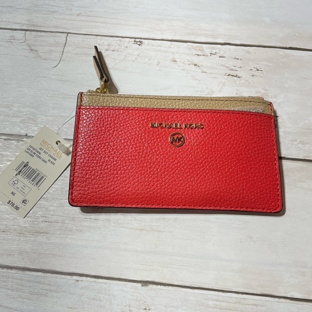 Michael Kors Jet Set Charm Small Slim Card Case Leather Red Brown
